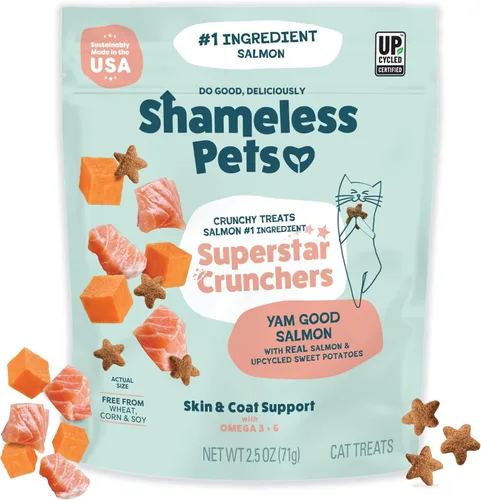 Shameless Pets Golosinas Crujientes para Gatos - Golosinas para gatitos con soporte para piel y pelaje, golosinas para gatitos con ingredientes