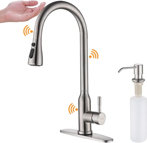 Miniatura 10 de Grifo de Cocina sin Contacto, KEER Sensor de Movimiento Inteligente sin Manos de Mango Único con Resorte para Fregadero de Cocina con Rociador Oro