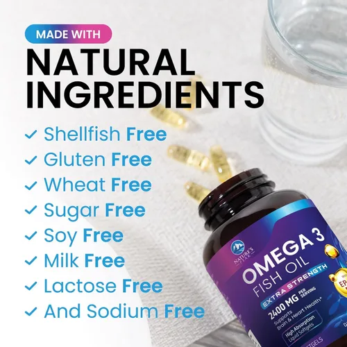 Miniatura 7 de Suplementos de aceite de pescado Omega 3 – 2400 mg de aceite de pescado por porción – Omega-3 de triple fuerza con ácidos grasos EPA y DHA – Apoyo