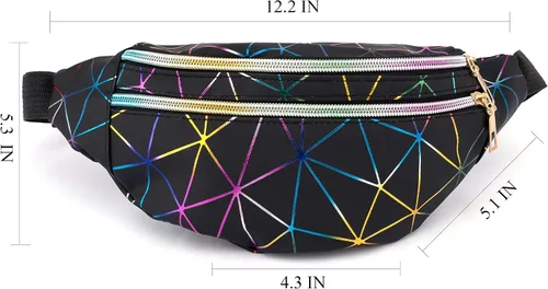 Miniatura 2 de 2 piezas holográficas negro oro azul rosa brillante plata púrpura Fanny Pack para mujeres gran linda cintura riñonera riñonera bolsa brillante