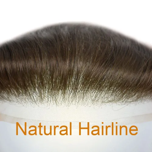 Miniatura 2 de Peluca frontal de encaje francés para hombre para línea capilar en forma de V, piel fina, polipoliuretano, sistema de cabello humano natural
