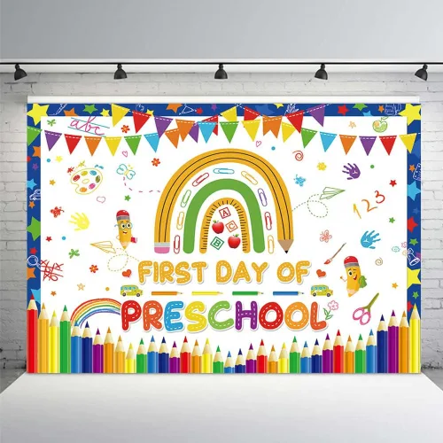 Miniatura 7 de MEHOFOND Cartel de fondo de bienvenida a jardín de infantes de 7 x 5 pies, diseño de arco iris, para regreso a clases, decoración de fiesta