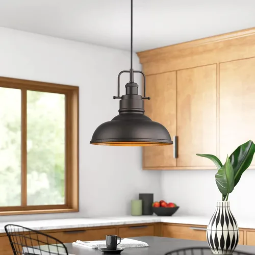 Miniatura 2 de Emliviar YE262M1L-2 ORB - Paquete de 2 luces colgantes de techo para isla de cocina, 1 luz con pantalla de cúpula de metal, acabado de bronce