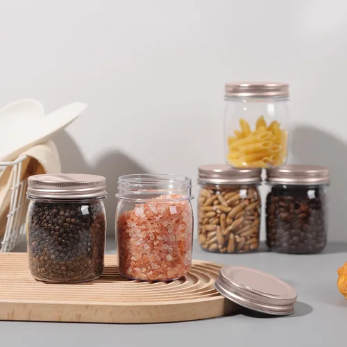 Miniatura 7 de novelinks Tarros de plástico transparente de 8 onzas con tapas herméticas, paquete de 16 tarros de plástico con tapas de 8 onzas, recipientes de Oro