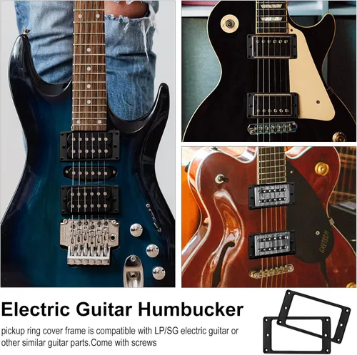 Miniatura 4 de MAXCHEER Anillo de recogida Humbucker plano de hierro de metal para reemplazo de guitarra eléctrica (negro)