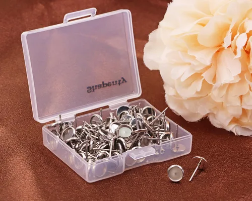 Miniatura 2 de Shapenty Aretes de bisel de cabujón en blanco de acero inoxidable, postes planos y redondos, bandeja de bisel para aretes de resina epoxi, bricolaje