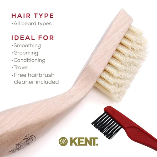 Miniatura 5 de Kent BRD2 - Cepillo de cerdas de jabalí para barba para hombre, cerdas de jabalí blancas naturales especialmente cortadas para dar forma y aseo