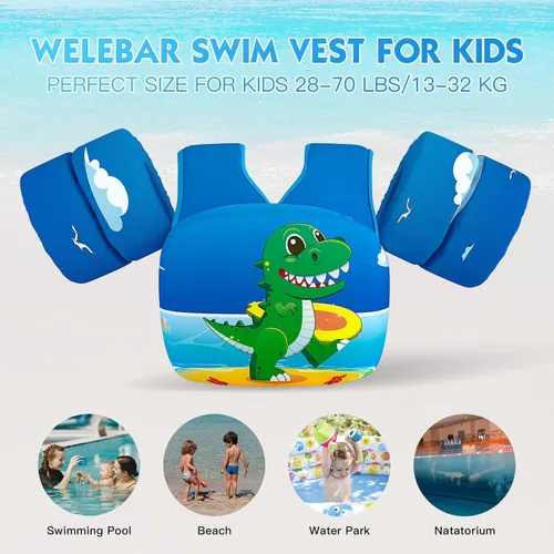 Miniatura 2 de Chaleco de natación para niños pequeños, apto para niños de 28 a 70 libras, flotadores para niños y niñas, ayuda a la natación, entrenamiento, traje