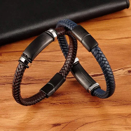 Miniatura 3 de TTNDstore 28972 - Pulseras de cuero para hombre pulseras tejidas para cumpleaños abalorios de cumpleaños joyería grabada