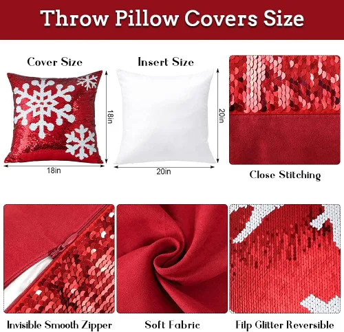 Miniatura 9 de OTOSTAR Juego de 2 fundas de almohada de lentejuelas navideñas de 18 x 18 pulgadas, diseño de copo de nieve de invierno, decoración de lentejuelas