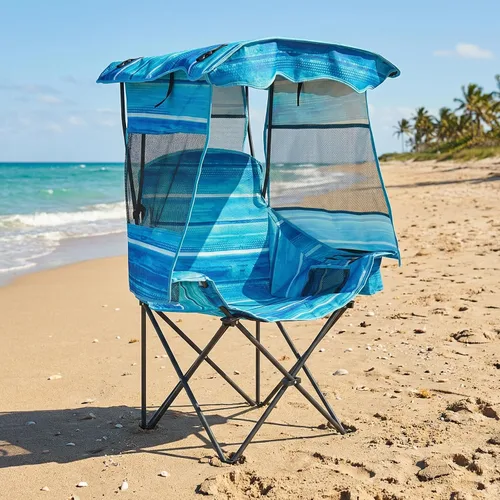 Miniatura 12 de ABORON Silla de camping con toldo, silla de playa plegable con sombra, silla portátil para exteriores con portavasos y bolsa refrigeradora