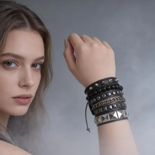Miniatura 7 de HOVEOX 4 pulseras punk rock tachonadas pulsera gótica de cuero para hombres y mujeres, joyería gótica, accesorios punk, joyería emo para hombres