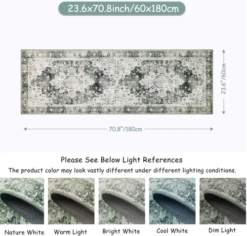 Miniatura 2 de Moynesa Alfombra de pasillo ultra fina lavable de 2 x 6 pies, antideslizante, resistente a las manchas, alfombra vintage que no desprende para Gris