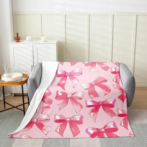 Miniatura 24 de Erosebridal Black Ribbon Bow Fleece Throw Blanket 40"x50" - Ultra-Soft for Couch Sofa Bed,Geometric Stripes Flannel Blanket,Princess Style Bowknot