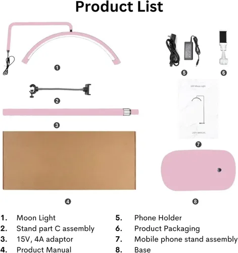 Miniatura 4 de Bling Luz de Media Luna para Pestañas Lámpara LED Regulable con Diamantes para Técnicas de Pestañas - Lámpara de Pie LED para Pestañas con Altura