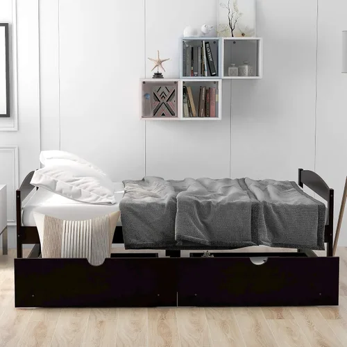 Miniatura 3 de Merax Cama de plataforma de tamaño individual con dos cajones, no necesita somier, espresso
