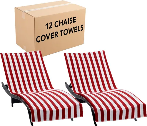 Miniatura 16 de Arkwright California - Funda para tumbona de playa, paquete de 2 - Toalla de algodón suave y a rayas estilo cabana con bolsillo para silla de playa