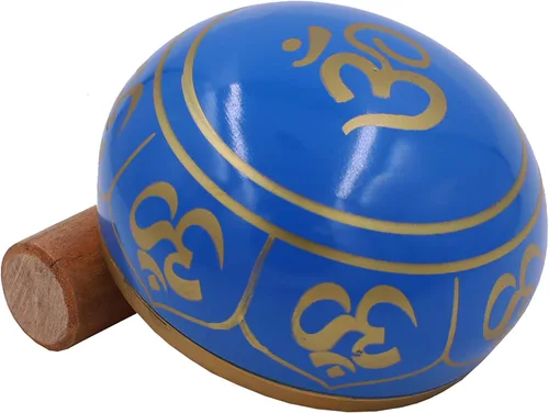 Miniatura 4 de DharmaObjects ~ Juego de cuencos tibetanos OM con mazo, cojín de brocado y bolsa de transporte ~ para meditación, curación de chakras, oración, yoga