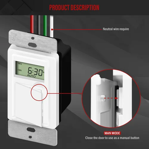 Miniatura 3 de ENERLITES Interruptor temporizador digital programable para luces, ventiladores, motores, 7 días 18 ajustes de temporizador de encendido/apagado, un