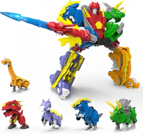 Miniatura 6 de Juego de juguetes de dinosaurio robot 5 en 1: gran kit de robot transformable para desmontar con 5 figuras de acción de dinosaurio - juguetes