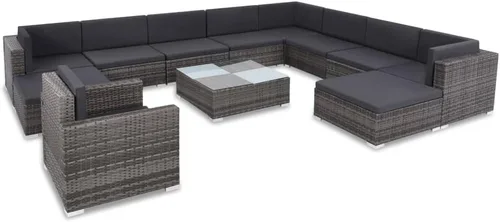 Ensemble de Salon de Jardin Modulaire 12 Pièces Gris y Rotin Synthétique PE Résistant aux Intempéries Pour Terrasse, Balcon et Jardin con Coussins