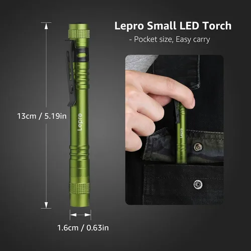 Miniatura 2 de Linternas LED Lepro en forma de bolígrafo, linterna de bolsillo mini impermeable y ligera con clip, paquete de 2 linternas pequeñas para inspección
