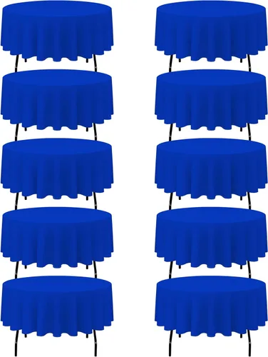 Miniatura 100 de BRILLMAX Paquete de 4 manteles redondos color azul rey de 132 pulgadas, tela de lino de poliéster lavable a granel, para bodas, recepciones, Azul