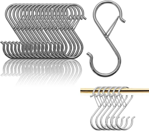 Miniatura 13 de Ganchos en S para colgar, resistentes con diseño de hebilla de seguridad, ganchos en forma de S para utensilios de cocina, sartenes, barra