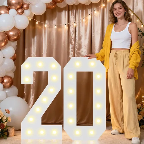 Miniatura 44 de Pooqla Letras y Números Decorativos con Luces LED, Letras y Números de Neón de Plástico Blanco para Decoración de Fiestas, Bodas, Funciona