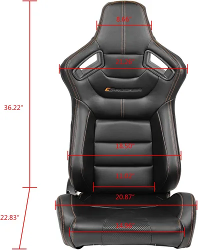 Miniatura 6 de IKON MOTORSPORTS, Par de asientos universales de carreras con deslizadores dobles, color negro con puntada naranja PU y cuero de carbono
