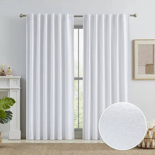 Miniatura 79 de Paneles de cortinas de ventana 100% opacas, con trabillas traseras, bolsillo para barra, gancho, cinturón, aspecto plisado, cortinas para sistema