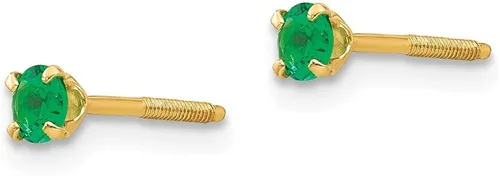Miniatura 2 de Pendientes de poste de piedra natal de esmeralda sintética de 14 quilates, oro amarillo sólido de 0.118in, 0.118in, Gema