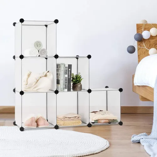 Miniatura 4 de Tangkula Organizador de almacenamiento de 6 cubos, gabinete de plástico PP con marco de acero inoxidable, sistema de almacenamiento modular portátil
