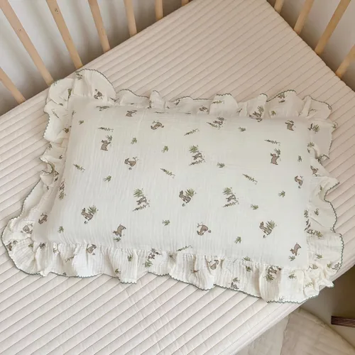 Miniatura 20 de BuLuTu Funda de almohada de algodón para niños pequeños, tamaño estándar, estampado de flores de Galsang, suave funda de almohada de viaje con borde
