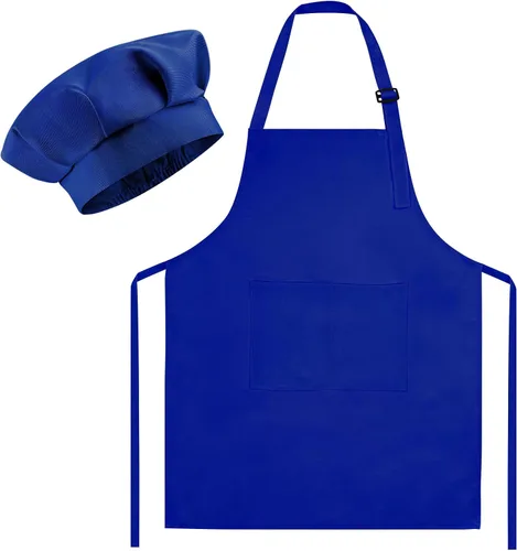 Miniatura 11 de Morcheiong Juego de gorro y delantal de chef para niños, delantal de pintura ajustable para niños y gorro de chef con 2 bolsillos para cocinar