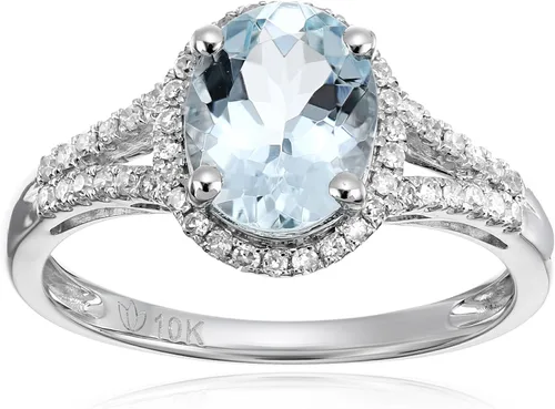 Tienda Collection Anillo de compromiso de 10 quilates con piedra ovalada con halo de diamantes (15 cttw, color H-I, claridad I1-I2), talla 7