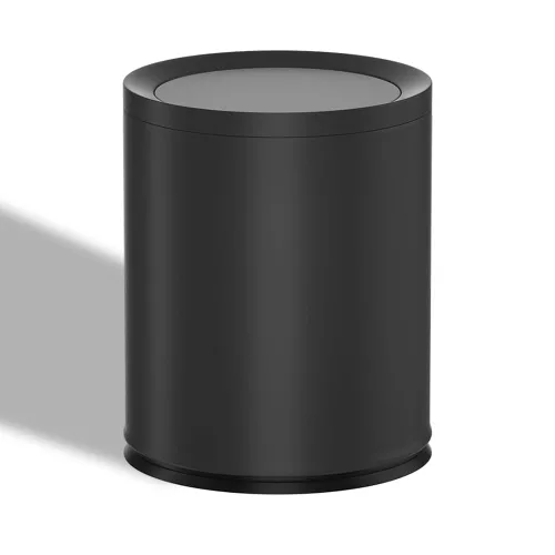 Cubo de basura de metal moderno de 2.6 galones/10L para baño con tapa, lujo ligero, elegante cesta de residuos, cubo de basura negro, para baño,