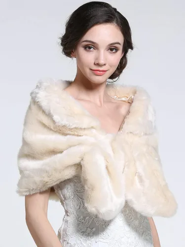 Miniatura 42 de Aukmla Bufanda de piel de boda para mujer con broche de diamantes de imitación para novia y damas de honor