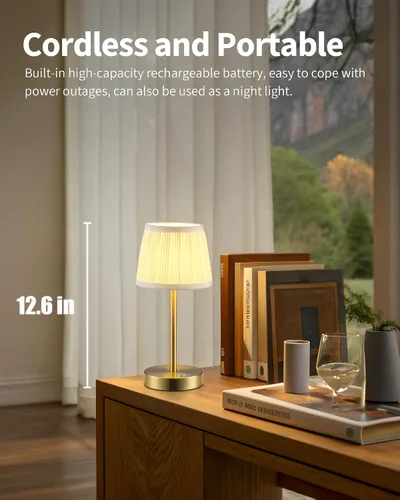Miniatura 2 de PUSU Juego de 2 lámparas de mesa LED inalámbricas negras, lámpara de cabecera recargable de 4000mAh regulable de 3 vías con pantalla de tela