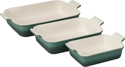 Le Creuset - Set de 3 platos rectangulares de cerámica Heritage, alcachofa