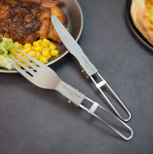 Miniatura 9 de Boundless Voyage Juego de cubiertos de titanio Portabel ultraligero plegable con cuchara, tenedor, cuchillo, cubiertos para uso doméstico, viajes al