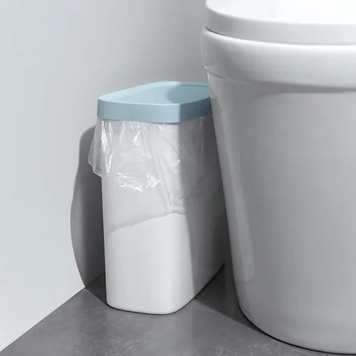 Cubo de basura pequeño con tapas, papelera de cocina con tapa tipo prensa para baño, tocador, dormitorio, cocina, oficina (2.1 galones/8 litros, Azul