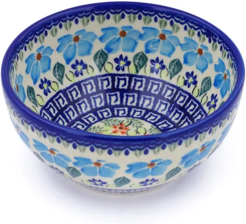 Miniatura 17 de Auténtico cuenco de cerámica polaca de 6 pulgadas en diseño de aciano azul, hecho a mano en Bolesławiec Polonia por Ceramika Bona + certificado