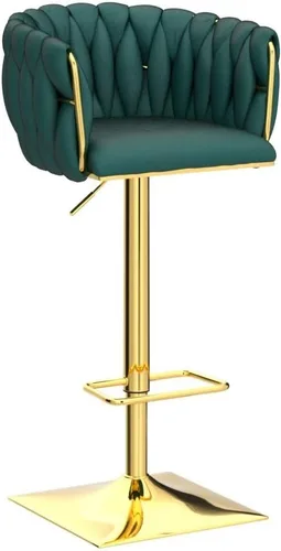 Miniatura 5 de Juego de 2 taburetes de bar giratorios de terciopelo, taburetes de bar ajustables y cómodos, silla de comedor moderna con respaldo tejido, taburetes