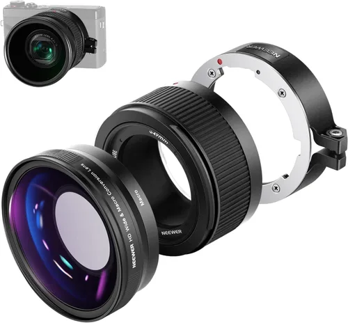 Miniatura 13 de NEEWER Lente gran angular HD de 40.5mm compatible con Sony ZV-1F ZV-E10 A5000 A6000, lente adicional gran angular de 2 en 1 de 18mm & macro 10x