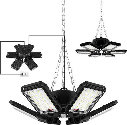 Aoretic - Paquete de 2 luces LED de garaje de 180 W, 18000 lm, 6500 K, con 6 + 1 paneles deformables, luz de tienda LED, para sótano, granero, techo