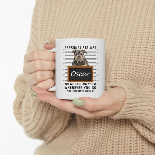 Miniatura 3 de Personal Stalker I Will Follow You Black Tan American Bully Taza de café con nombre personalizado Taza de cerámica blanca, 11 onzas