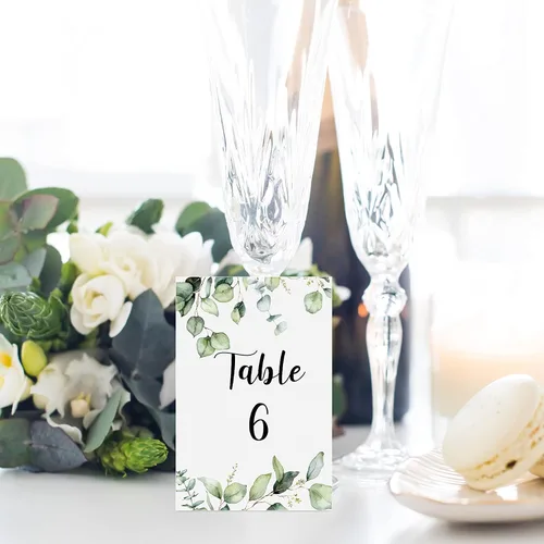 Miniatura 4 de Zonon 26 Piezas Tarjetas de Números de Mesa de Boda 1-25 con Números de Mesa Principal Tarjetas de Doble Cara de Follaje de Eucalipto Centros