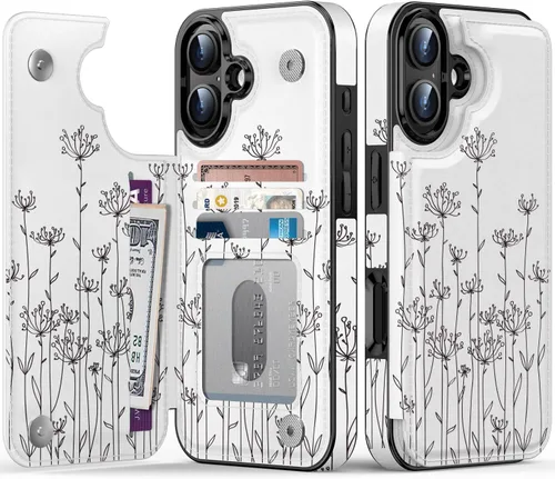 Miniatura 115 de FUNMIKO Funda tipo cartera para iPhone 13 con tarjetero, bloqueo RFID, protección de grado militar y obras de arte impresas con rayos UV, cierre