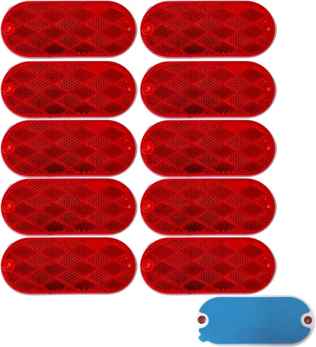 Miniatura 12 de All Star Truck Parts Reflectores ovalados rojos/ámbares autoadhesivos o con montaje para taladrar, montaje rápido SAE 13 DOT (Rojo, 6)
